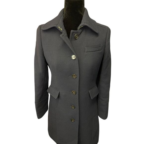 J.Crew Double Cloth Wool Blend Coat 4 Black Italy Fabric Button Front Tailored - Picture 3 of 16